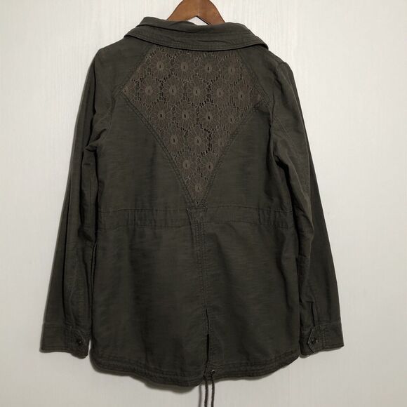 Anthropologie Hei Hei Field Jacket Womens Medium Brown Lace Military Utility - Picture 9 of 16